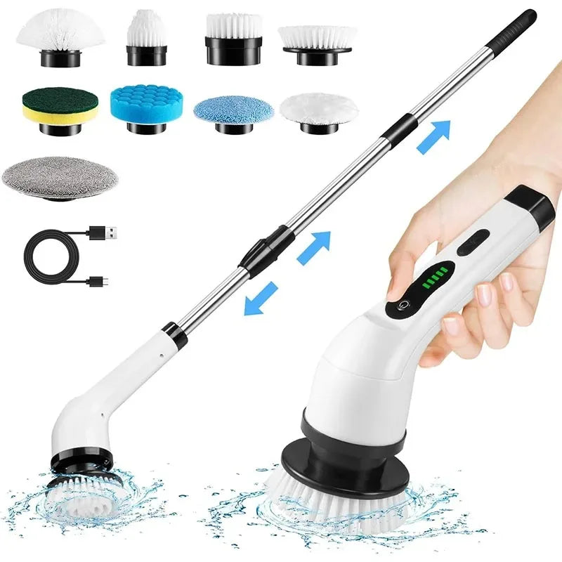 Electric Bathroom Cleaning Brush 9-in-1 Wireless Household Rotation Cleaning Brush for Bathroom Kitchen Toilet Cleaning Scrubber