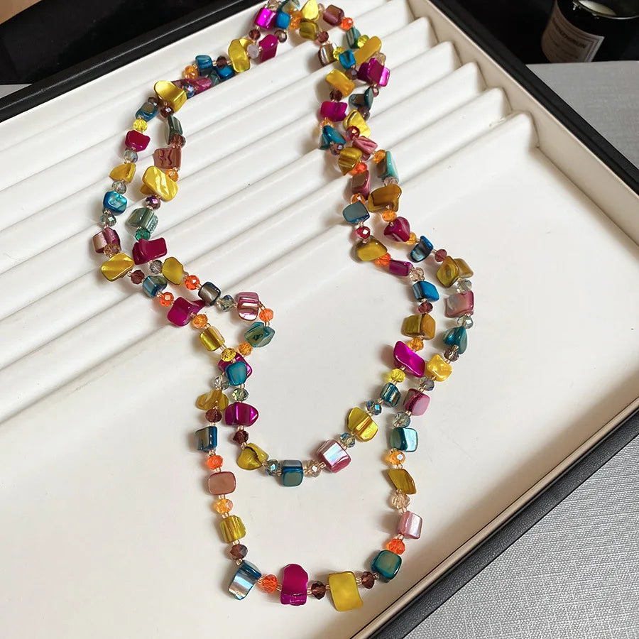 Bohemian Colored Shell Bead Double Layered Necklace