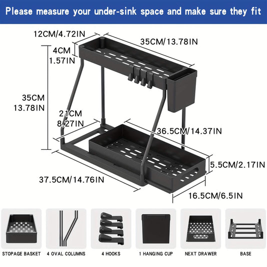 Kitchen storage rack - movable drawers, double-layer storage shelf, no drilling required, for home bathrooms