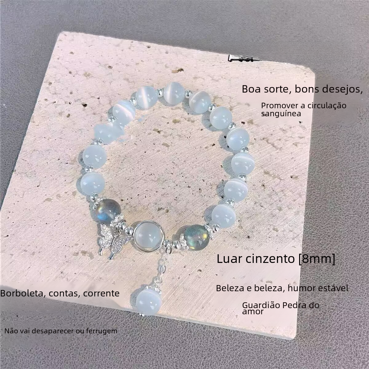 Soft Glow Beaded Bracelet with Butterfly Accent