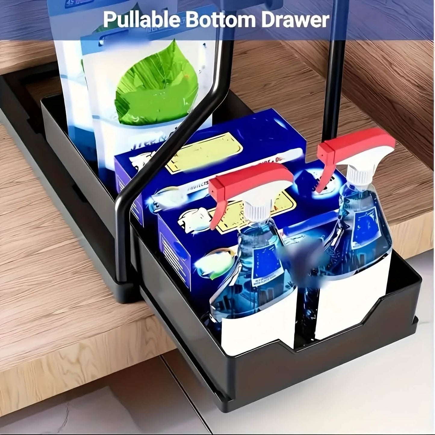 Kitchen storage rack - movable drawers, double-layer storage shelf, no drilling required, for home bathrooms