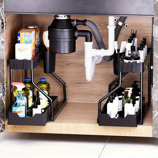 Kitchen storage rack - movable drawers, double-layer storage shelf, no drilling required, for home bathrooms