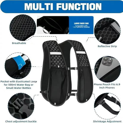 Breathable Running Hydration Vest with Storage for Hiking and Cycling