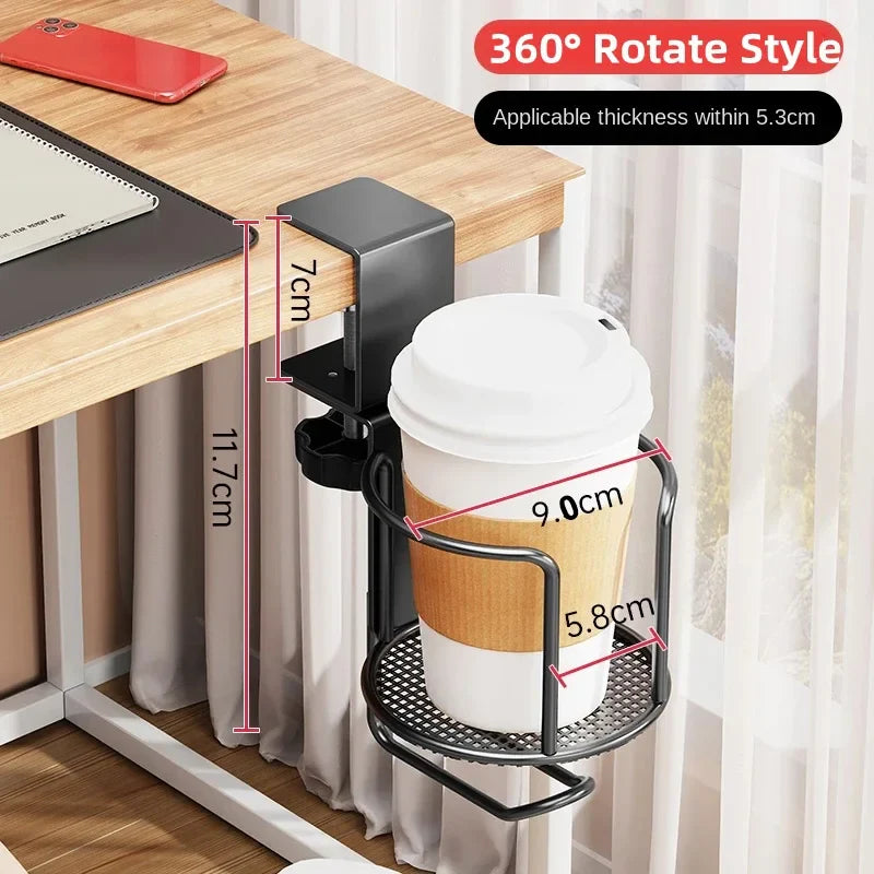 2 in 1 No Drill Desk Cup Holder Adjustable Upgraded Arm Clamp Stand