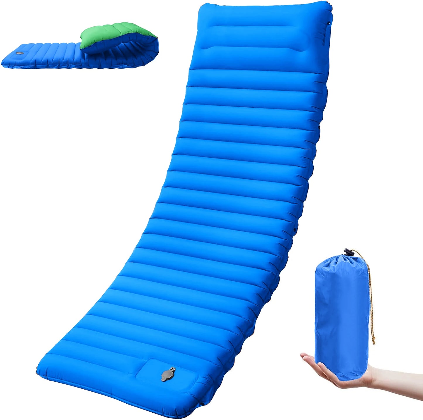 Extra Thick Camping Self-Inflating Sleeping Pad With Built-In Pump