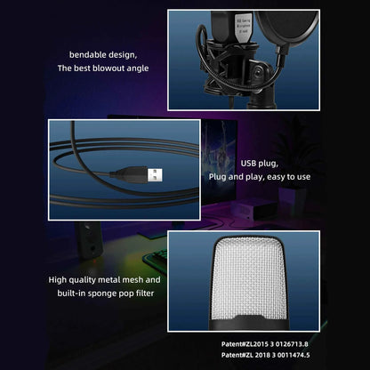 Professional USB Condenser Microphone Kit – Gaming & Podcast Mic for PC/Laptop, Wired Studio Recording Mic for Streaming, Karaoke & Voice Overs.