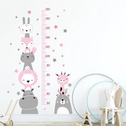 3PC Cartoon Animal Height Ruler Wall Stickers