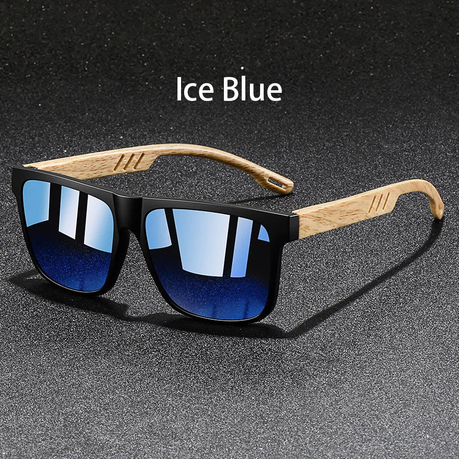 Retro Square Mirror Sunglasses – UV400 Unisex Wood Accent Shades