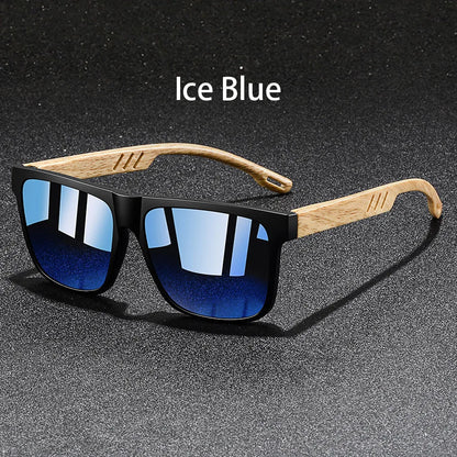 Retro Square Mirror Sunglasses – UV400 Unisex Wood Accent Shades