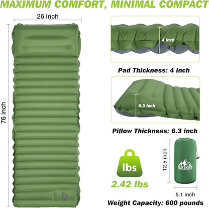 Extra Thick Camping Self-Inflating Sleeping Pad With Built-In Pump