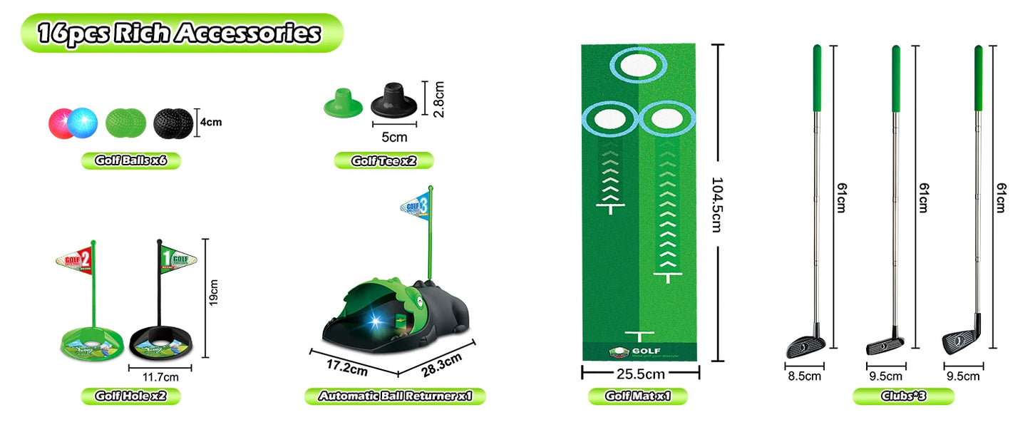 Kids Toy Golf Set Auto Returner, Night Light Mini Golf Game. Indoor, Outdoor Sports