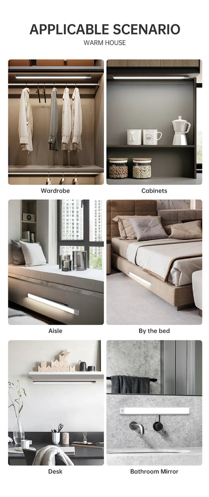 LED Motion Sensor Under Cabinet Light – USB Wireless, 3-Color, Kitchen & Wardrobe Lighting
