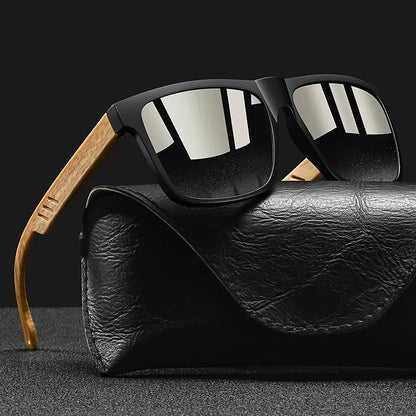 Retro Square Mirror Sunglasses – UV400 Unisex Wood Accent Shades
