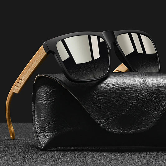 Retro Square Mirror Sunglasses – UV400 Unisex Wood Accent Shades