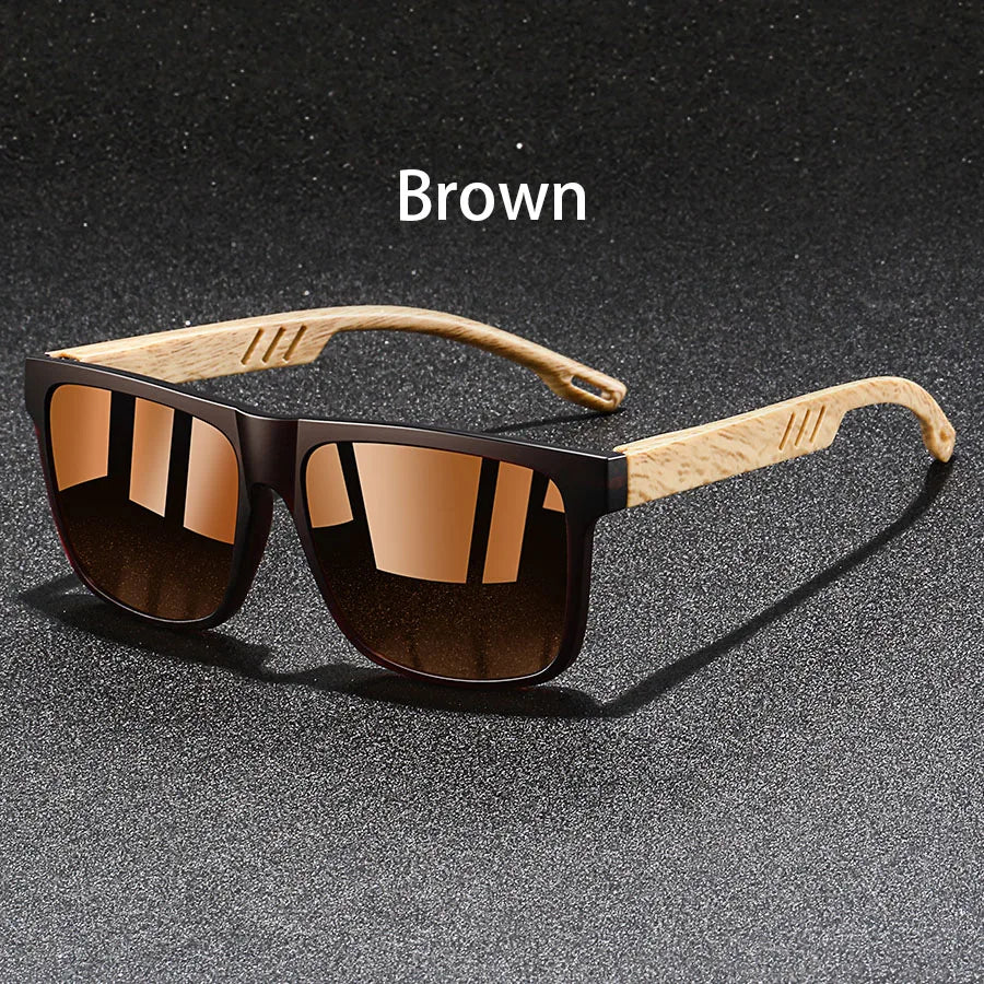 Retro Square Mirror Sunglasses – UV400 Unisex Wood Accent Shades