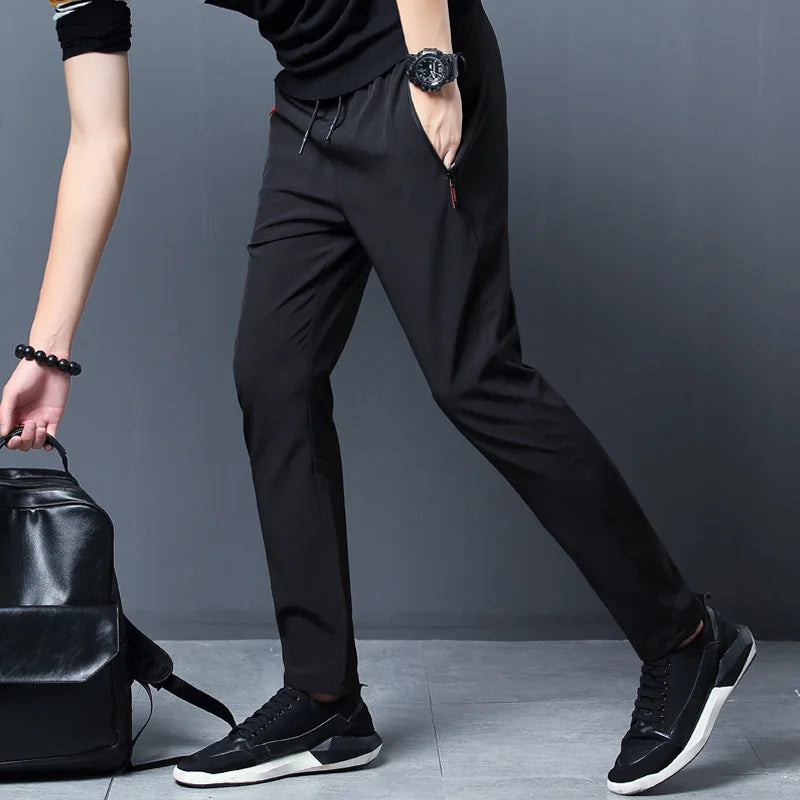 Men's Casual Pants – Straight Slim Fit Elastic Waist Jogger Classic Blue, Black Gray, Plus Size Available