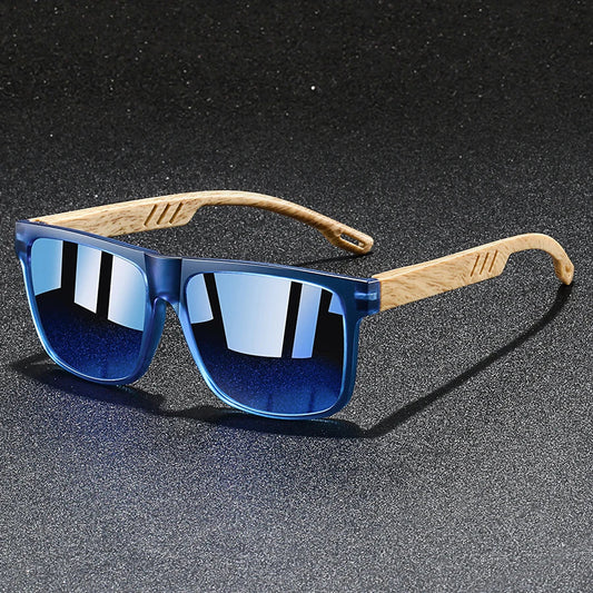 Retro Square Mirror Sunglasses – UV400 Unisex Wood Accent Shades