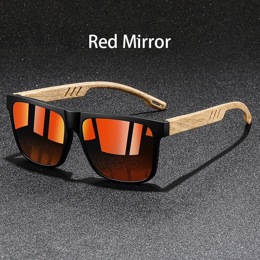 Retro Square Mirror Sunglasses – UV400 Unisex Wood Accent Shades