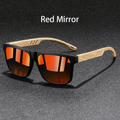 Retro Square Mirror Sunglasses – UV400 Unisex Wood Accent Shades