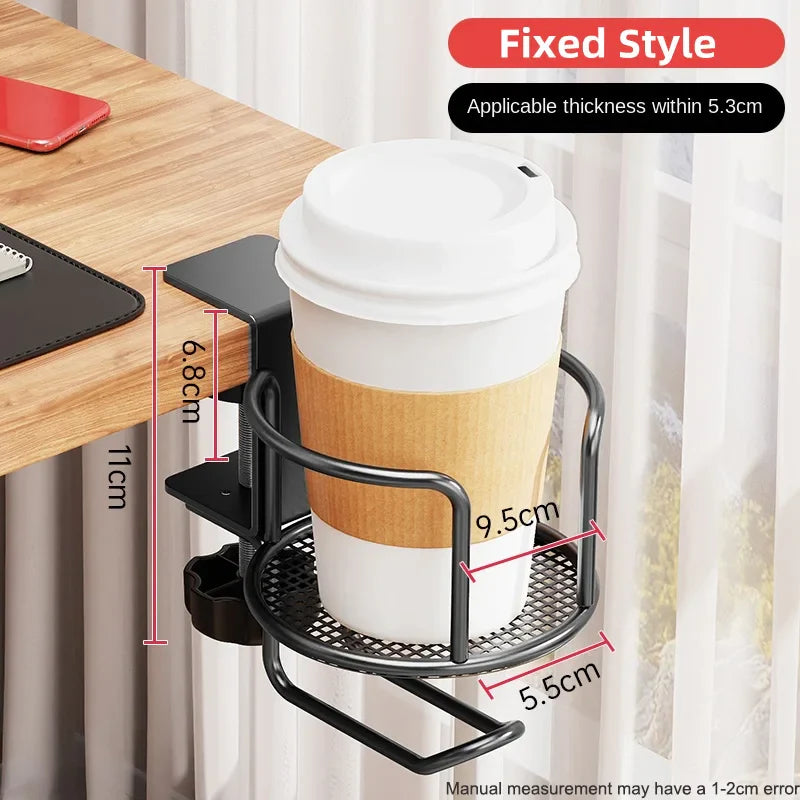 2 in 1 No Drill Desk Cup Holder Adjustable Upgraded Arm Clamp Stand