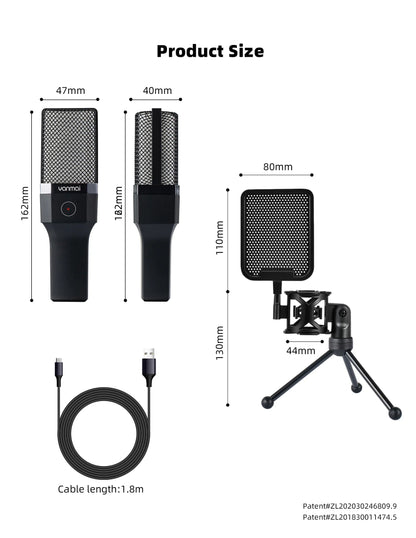 Professional USB Condenser Microphone Kit – Gaming & Podcast Mic for PC/Laptop, Wired Studio Recording Mic for Streaming, Karaoke & Voice Overs.