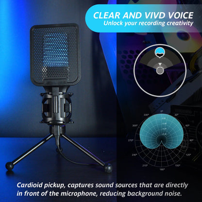 Professional USB Condenser Microphone Kit – Gaming & Podcast Mic for PC/Laptop, Wired Studio Recording Mic for Streaming, Karaoke & Voice Overs.