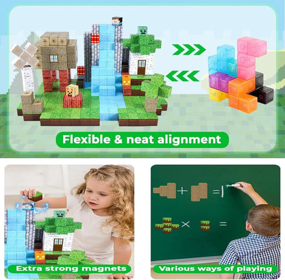 Magnetic Building Blocks Mine World Forest House Brick Cube STEM Toy Set for Kids
