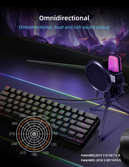 Professional USB Condenser Microphone Kit – Gaming & Podcast Mic for PC/Laptop, Wired Studio Recording Mic for Streaming, Karaoke & Voice Overs.