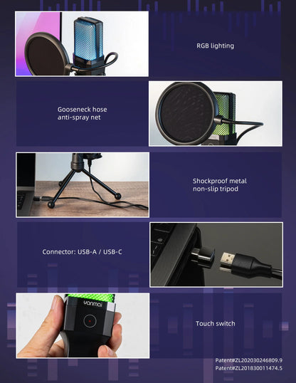 Professional USB Condenser Microphone Kit – Gaming & Podcast Mic for PC/Laptop, Wired Studio Recording Mic for Streaming, Karaoke & Voice Overs.