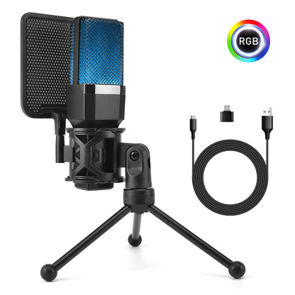 Professional USB Condenser Microphone Kit – Gaming & Podcast Mic for PC/Laptop, Wired Studio Recording Mic for Streaming, Karaoke & Voice Overs.