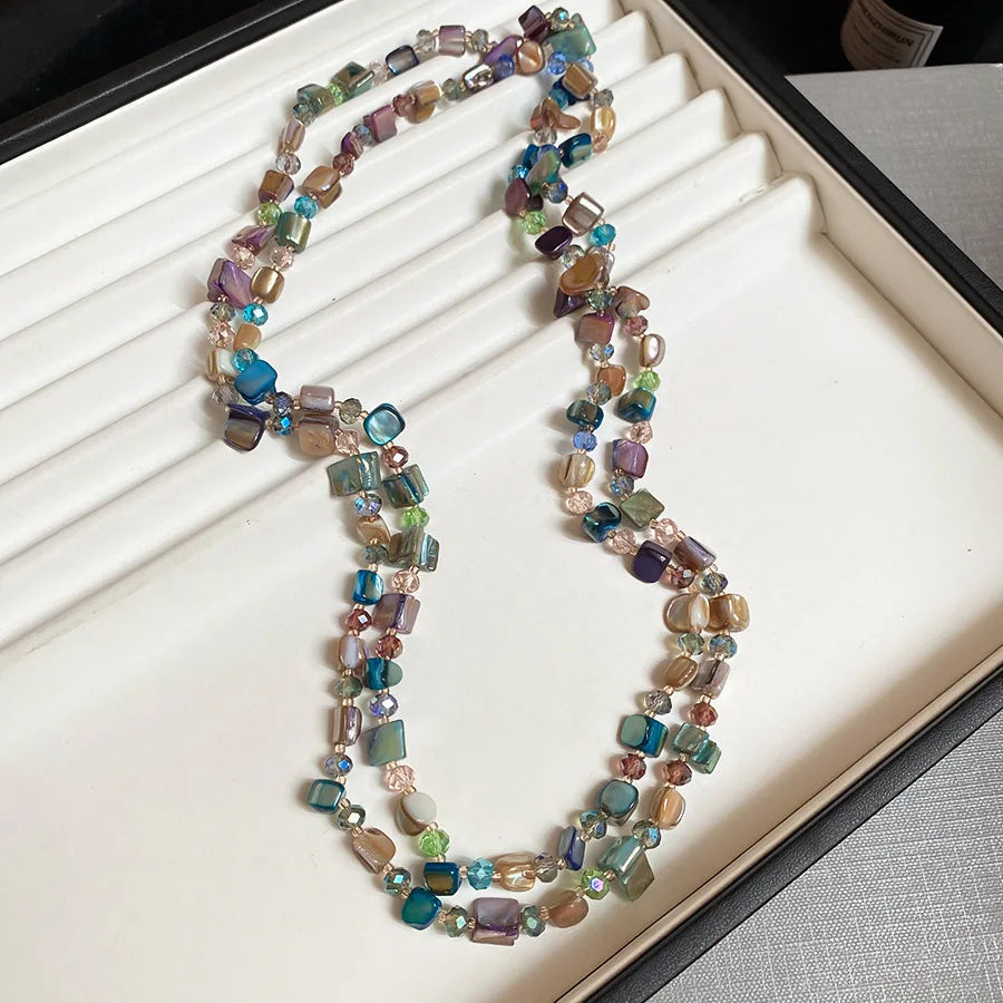 Bohemian Colored Shell Bead Double Layered Necklace