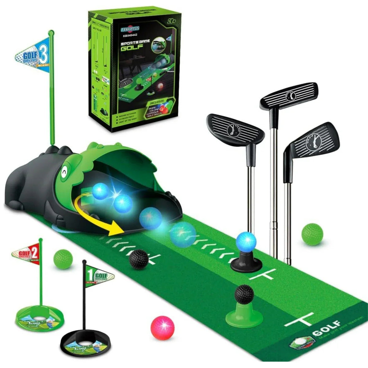 Kids Toy Golf Set Auto Returner, Night Light Mini Golf Game. Indoor, Outdoor Sports
