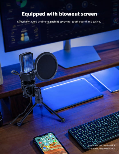 Professional USB Condenser Microphone Kit – Gaming & Podcast Mic for PC/Laptop, Wired Studio Recording Mic for Streaming, Karaoke & Voice Overs.