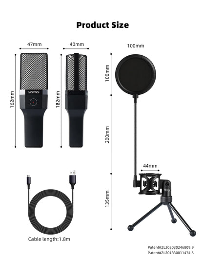 Professional USB Condenser Microphone Kit – Gaming & Podcast Mic for PC/Laptop, Wired Studio Recording Mic for Streaming, Karaoke & Voice Overs.