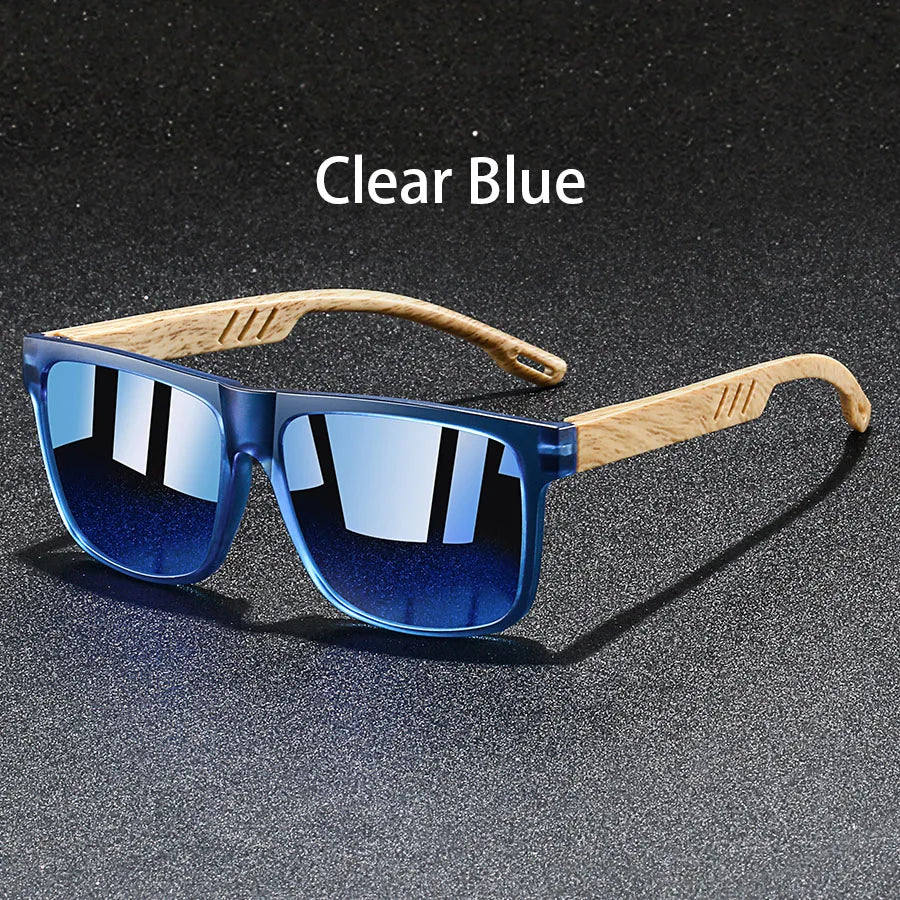 Retro Square Mirror Sunglasses – UV400 Unisex Wood Accent Shades