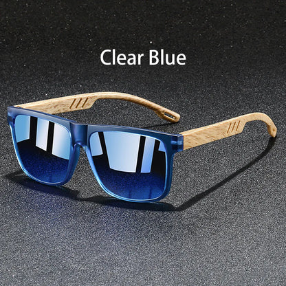 Retro Square Mirror Sunglasses – UV400 Unisex Wood Accent Shades