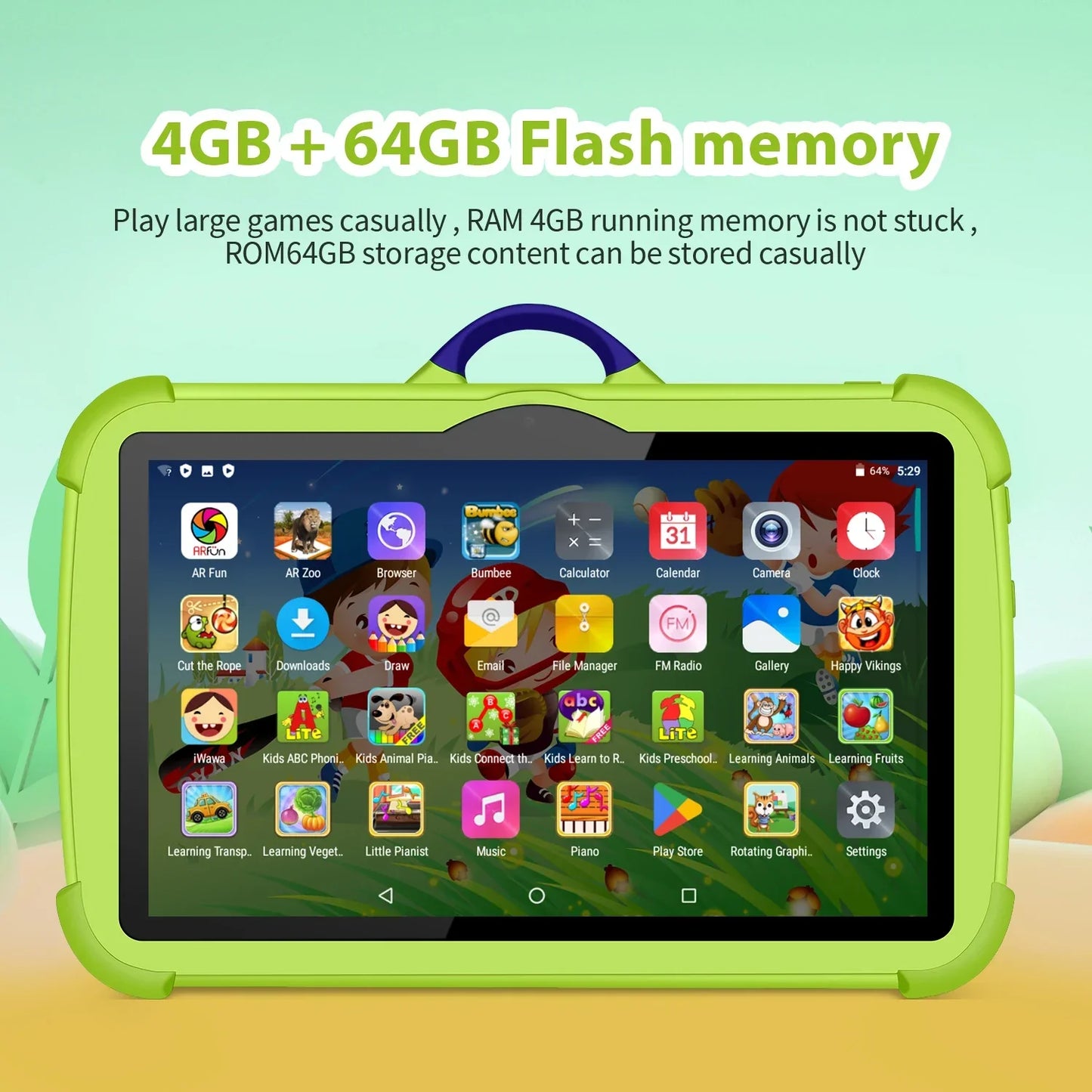 Kids Android Tablet 7 Inch 4GB RAM 64GB Educational Tablet