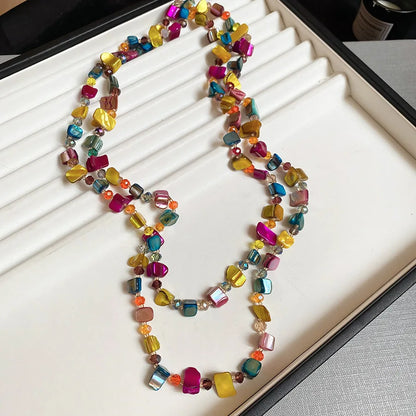 Bohemian Colored Shell Bead Double Layered Necklace