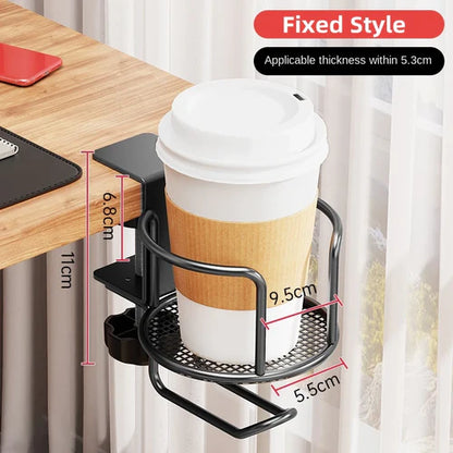 2 in 1 No Drill Desk Cup Holder Adjustable Upgraded Arm Clamp Stand