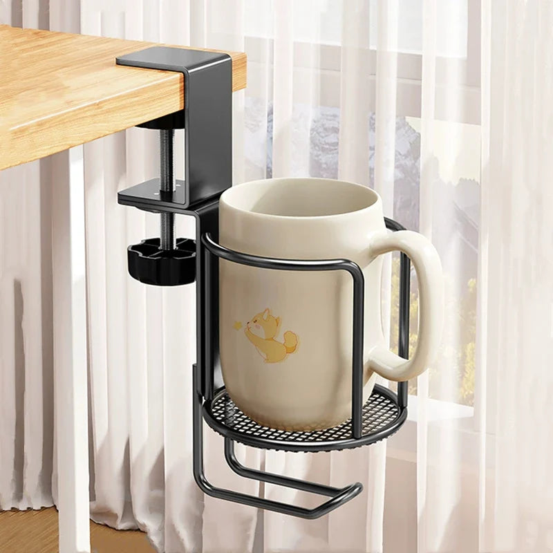 2 in 1 No Drill Desk Cup Holder Adjustable Upgraded Arm Clamp Stand