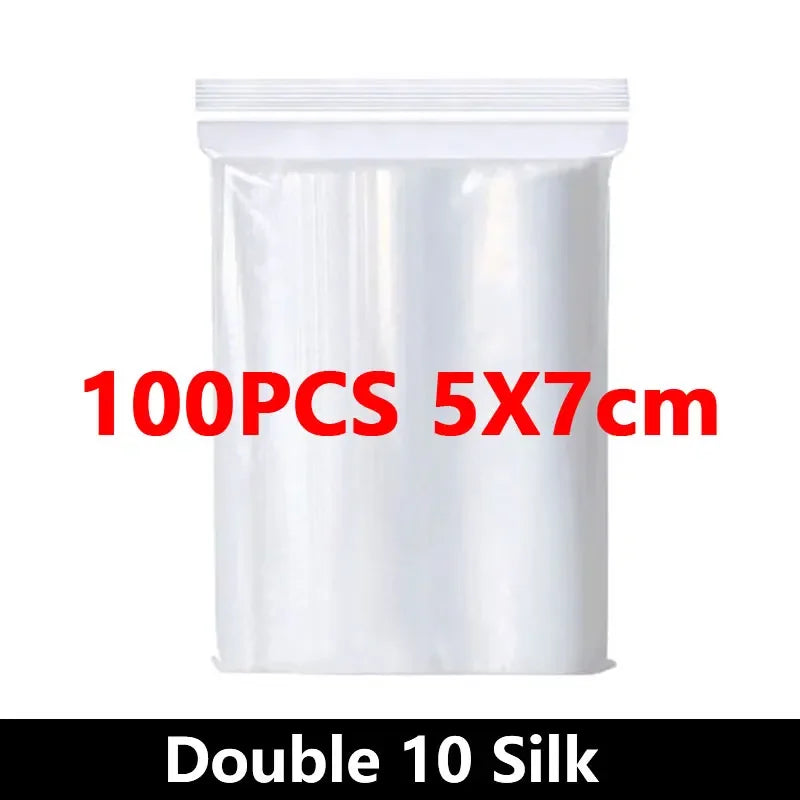 100PCS Thicken Ziplock Sealed Bags – Clear PA+PE Plastic Storage for Jewelry, Food & Packing