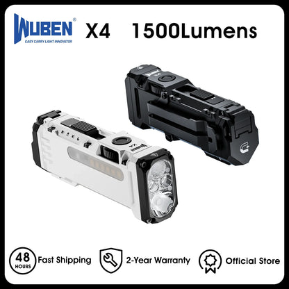 WUBEN X4 EDC Flat Flashlight with RGB Light, 1500 Lumens Mini Flashlight with Tactical Switch and Magnetic,