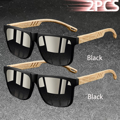 Retro Square Mirror Sunglasses – UV400 Unisex Wood Accent Shades