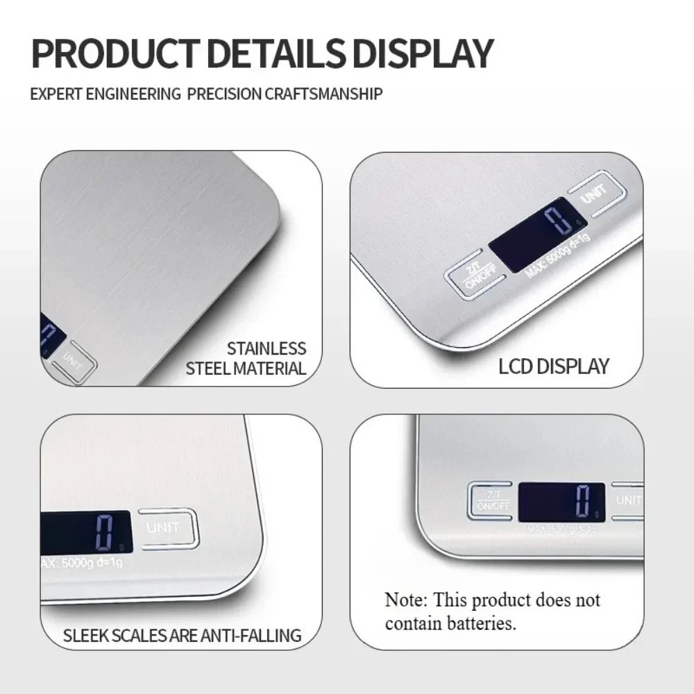 Digital Kitchen Scale — LED Display, 5kg/1g, Stainless Steel, 6 Units | Silver