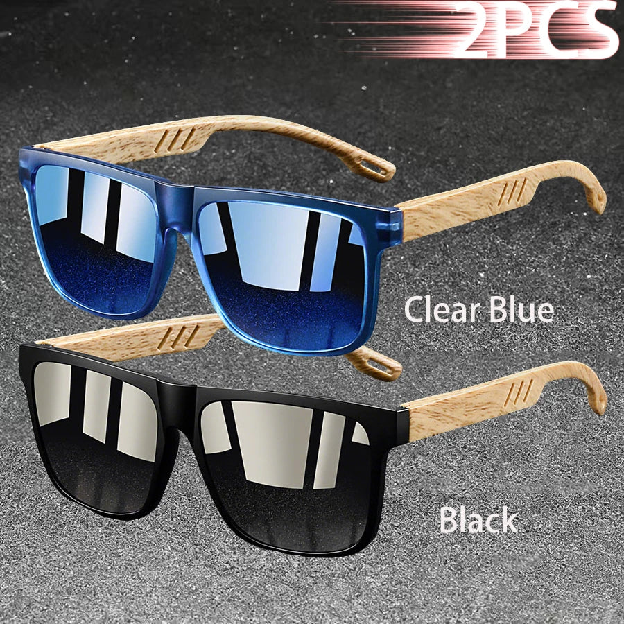 Retro Square Mirror Sunglasses – UV400 Unisex Wood Accent Shades