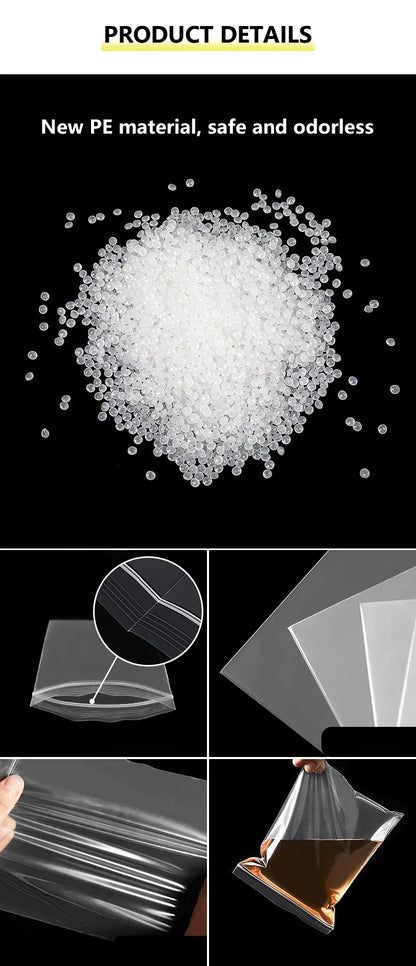 100PCS Thicken Ziplock Sealed Bags – Clear PA+PE Plastic Storage for Jewelry, Food & Packing