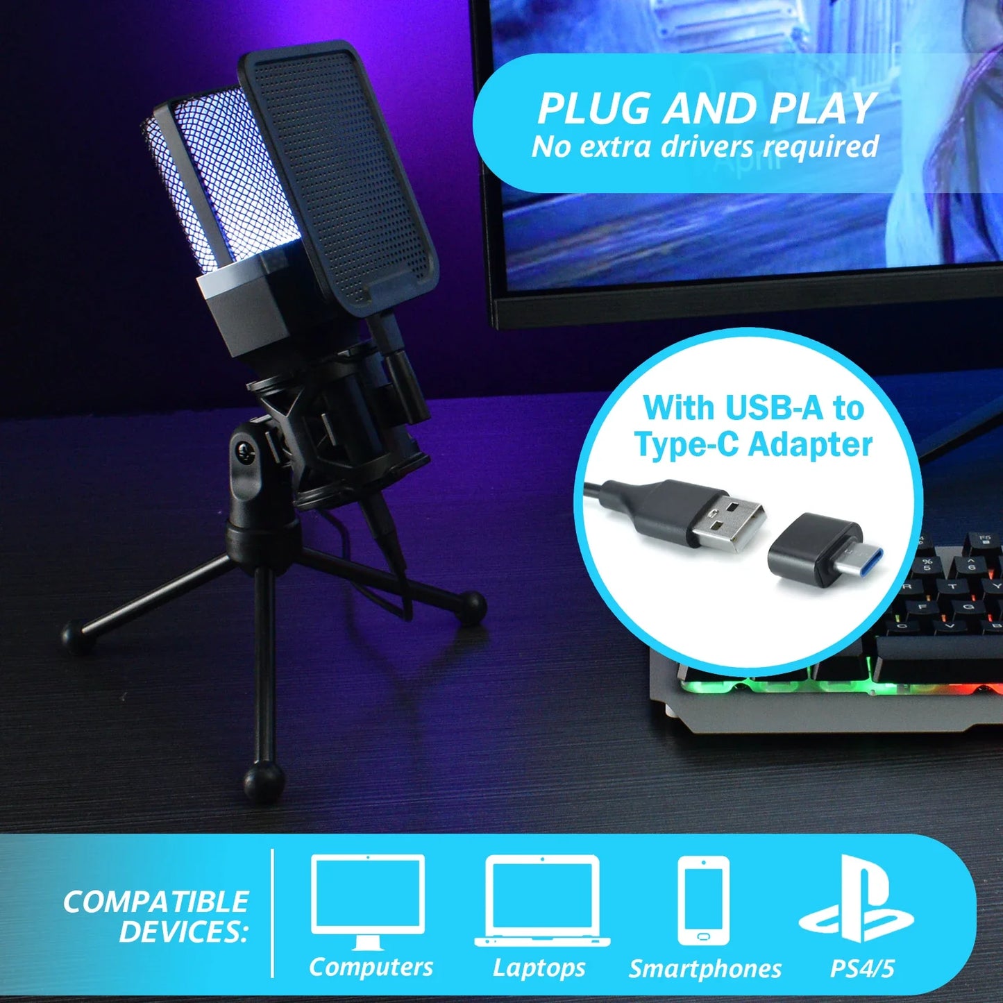 Professional USB Condenser Microphone Kit – Gaming & Podcast Mic for PC/Laptop, Wired Studio Recording Mic for Streaming, Karaoke & Voice Overs.