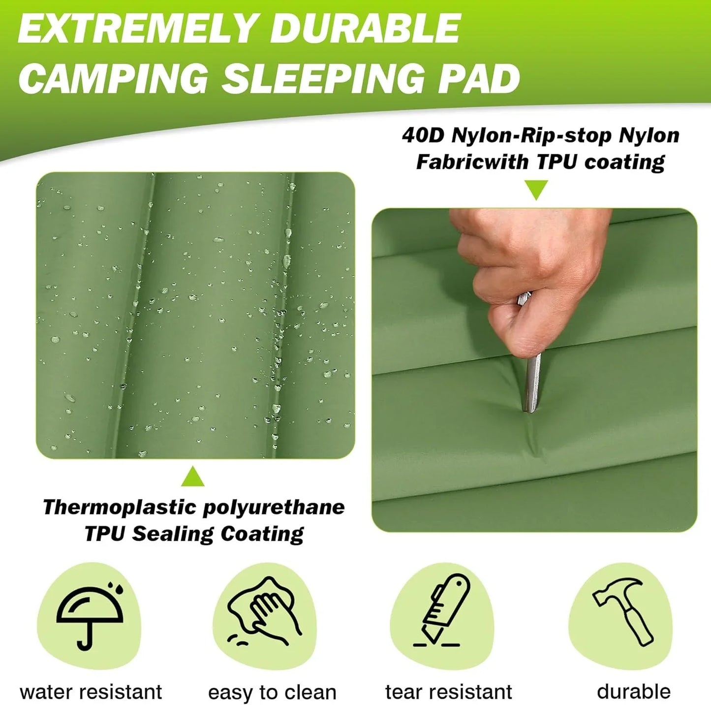 Extra Thick Camping Self-Inflating Sleeping Pad With Built-In Pump