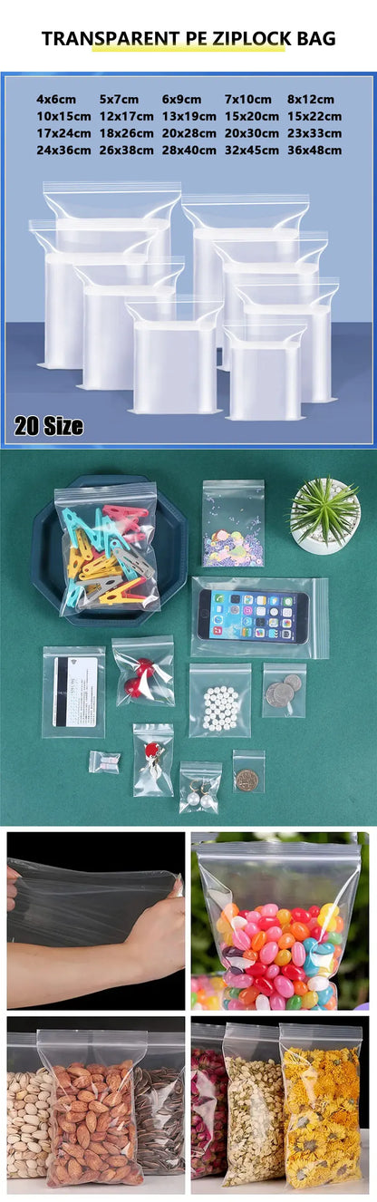100PCS Thicken Ziplock Sealed Bags – Clear PA+PE Plastic Storage for Jewelry, Food & Packing