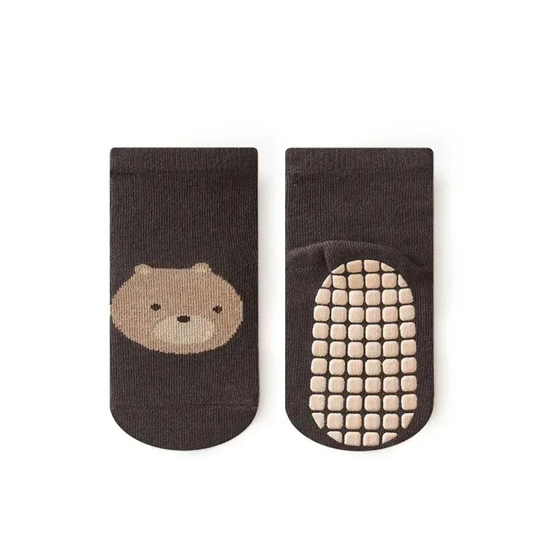 Homefish 6 Pairs Kids Non-Slip Socks Cute Cartoon Fox and Bear Pattern Childrens Boys Girls Floor Socks Comfortable for Toddler
